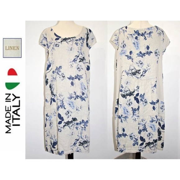 Lungo L’Arno made in italy Dresses & Skirts - Lungo L'Arno Linen Dress w/ Ribbed Knit Side Panels XL Lagenlook Boho Coastal